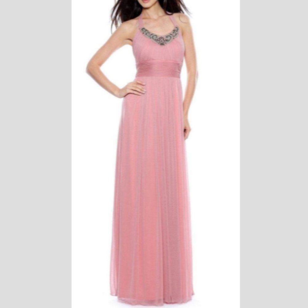 DECODE 1.8  SLEEVELESS HALTER RUCHED EMPIRE A-LINE DRESS